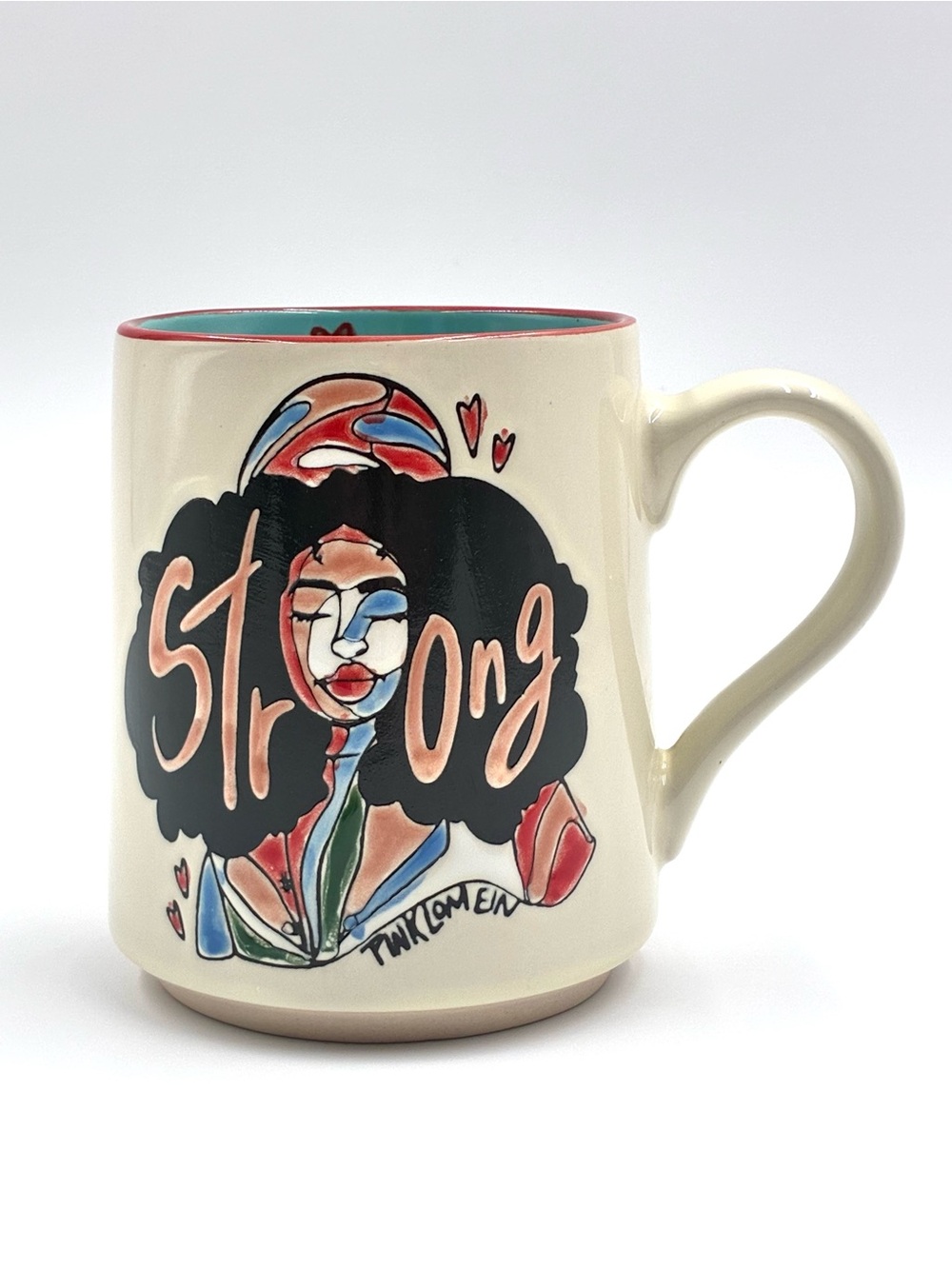 Pink Lomein Eli + Ana "STRONG" Ceramic Coffee Mug 18oz Boho Art